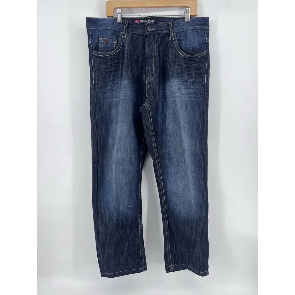 Y2K Southpole Denim Jeans Size 36x30 Faded Dark Wash MCMXCI - Picture 2 of 8